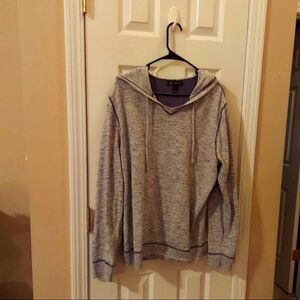 NWOT INC International Concepts V-Neck Pullover Hoodie Sweatshirt Cotton XL Grey